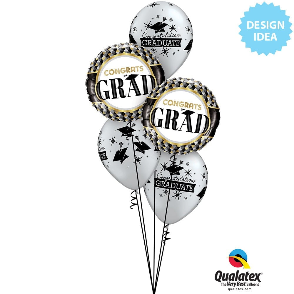 Qualatex 89734 11 in. Congratulations Graduate Cap Latex Balloon, Silver & Gold
