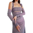 thumbnail image 2 of VISgogo Vestido de mujer, correa de malla transparente de color sólido de cintura alta vestidos ajustados + un par de mangas VISgogo moda, 2 of 4