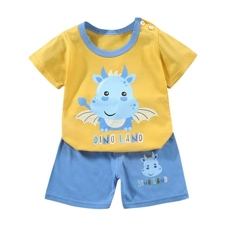 

Atogsazn Baby Kids Boy Girl Summer 2 Piece Set Cute Print Short Sleeve T Shirt and Shorts Set Outfits for Children 2-3 Years Yellow B on Clearance