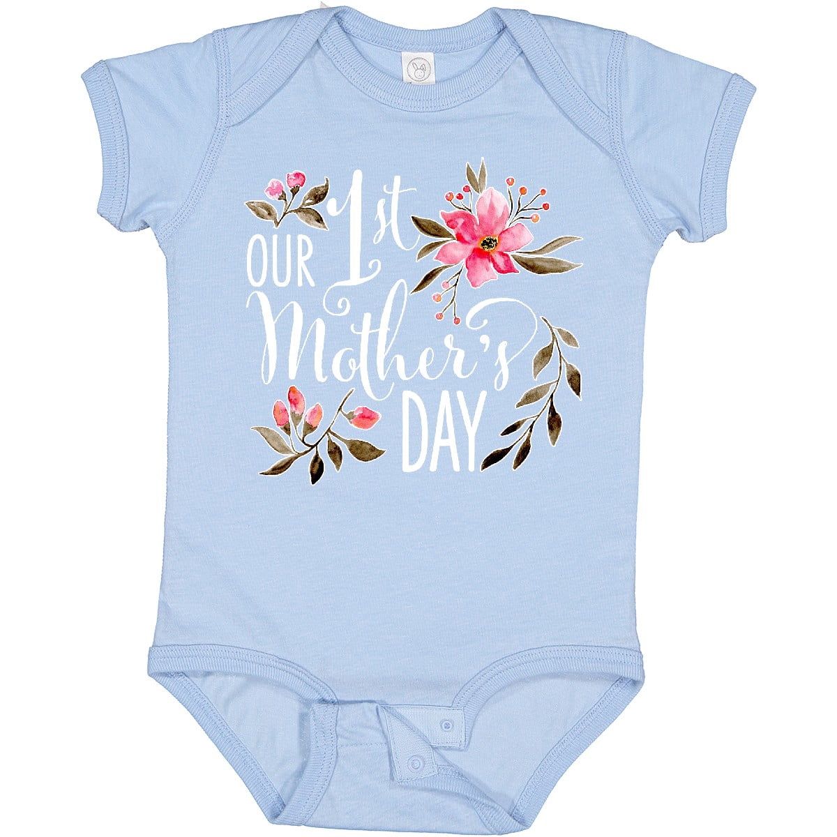 Inktastic Our First Mother's Day Pink Flowers Boys or Girls Baby Bodysuit