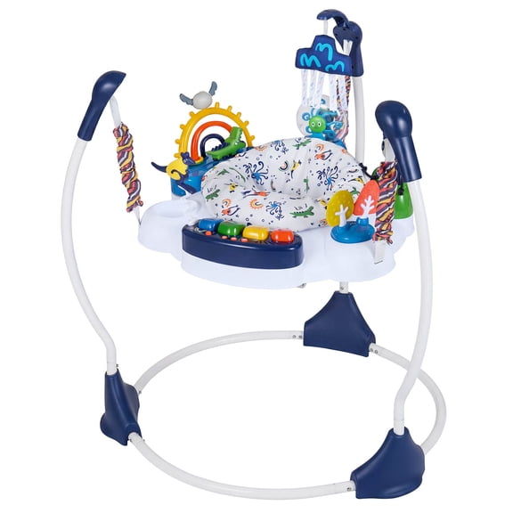 Costway Baby Bouncer with 6 Developmental Toys Music Sounds Lights 3 Adjustable Heights Blue