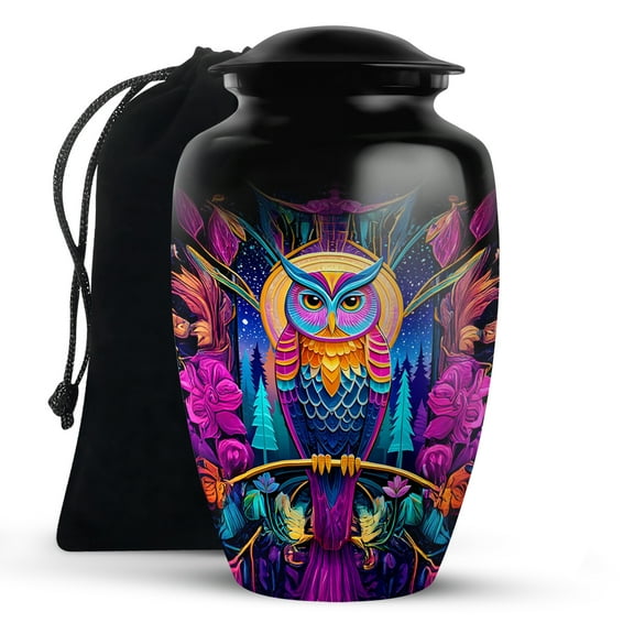 KARYLIZ Owl Urns For Human Ashes Adult Man - Large Funeral Urns for Male & Female - Black Cremation Urn For Mom Dad and Daughter