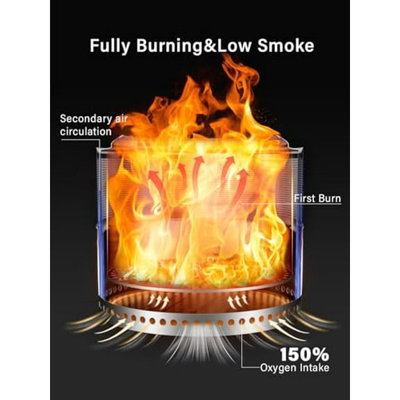 YEFU Fire Pit 18in Dia, Folding Smokeless Firepit, Wood Burning Stainless Steel Portable Outdoor Fireplace with Removable Ash Stand,Gloves,Fire Poker,Bonfire Fire Pits for Outside