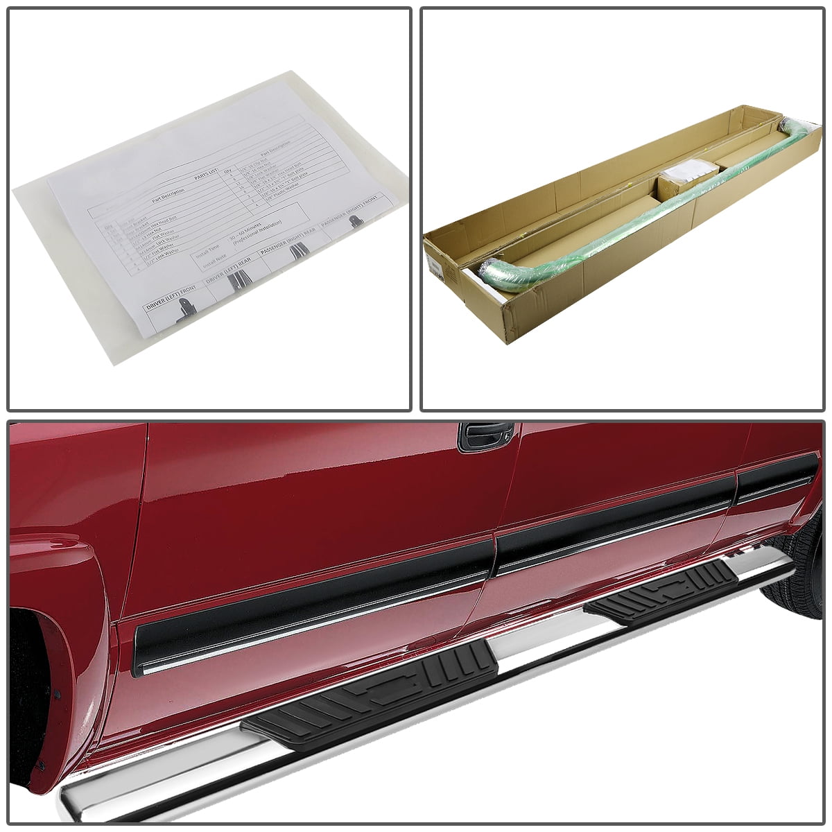 DNA Motoring 6" Chrome Side Step Nerf Bars Running Boards for 2019-2021 Silverado Sierra Crew Cab