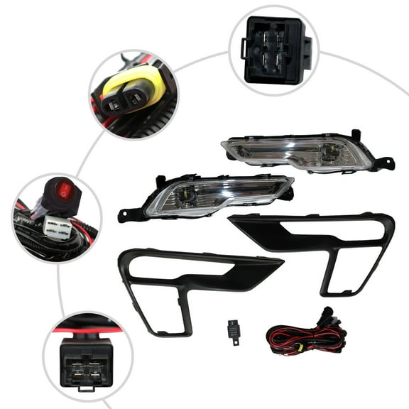 2018-2019 Ford Explorer LED Fog Light with Clear and Black Fog Lamp Housing, Direct Replacement, Durable Construction, Pair Included