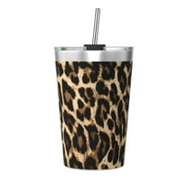 PAYOHTO Leopard Skin Pattern Insulated Stainless Steel Tumbler 12 oz Thermos Come with Straw Kids Leak-Proof Travel Mug Cup