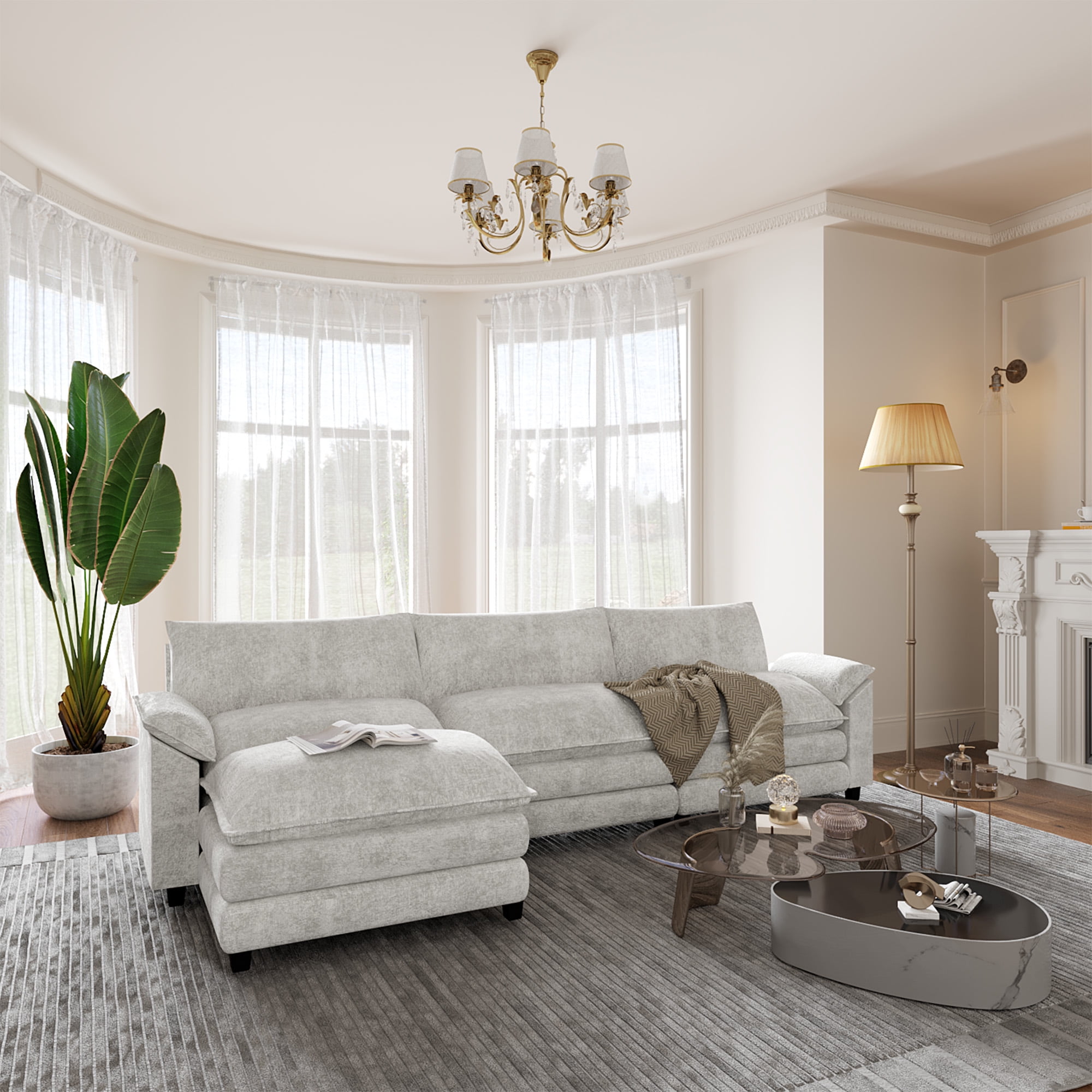 Furmax 3-Seat Sectional Sofa with Reversible Toffee Chair
