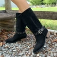 thumbnail image 5 of Rollbacks Women's Knee High Boots Tall Fashion Riding Boots Women's Fashionable Casual Versatile Style Lapel Two-Wear Wide-Tube Pointed Toe Western Cowboy Boots Thick Heel Mid-Calf Boots Black 37, 5 of 9