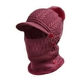 thumbnail image 4 of Cagoule Thermique Tricotée Foulard de Cou avec Pompon Bouton Chauffe-Chapeau Protection Hiver pour Course Temps Froid Extérieur, Rouge Profond, 4 of 8