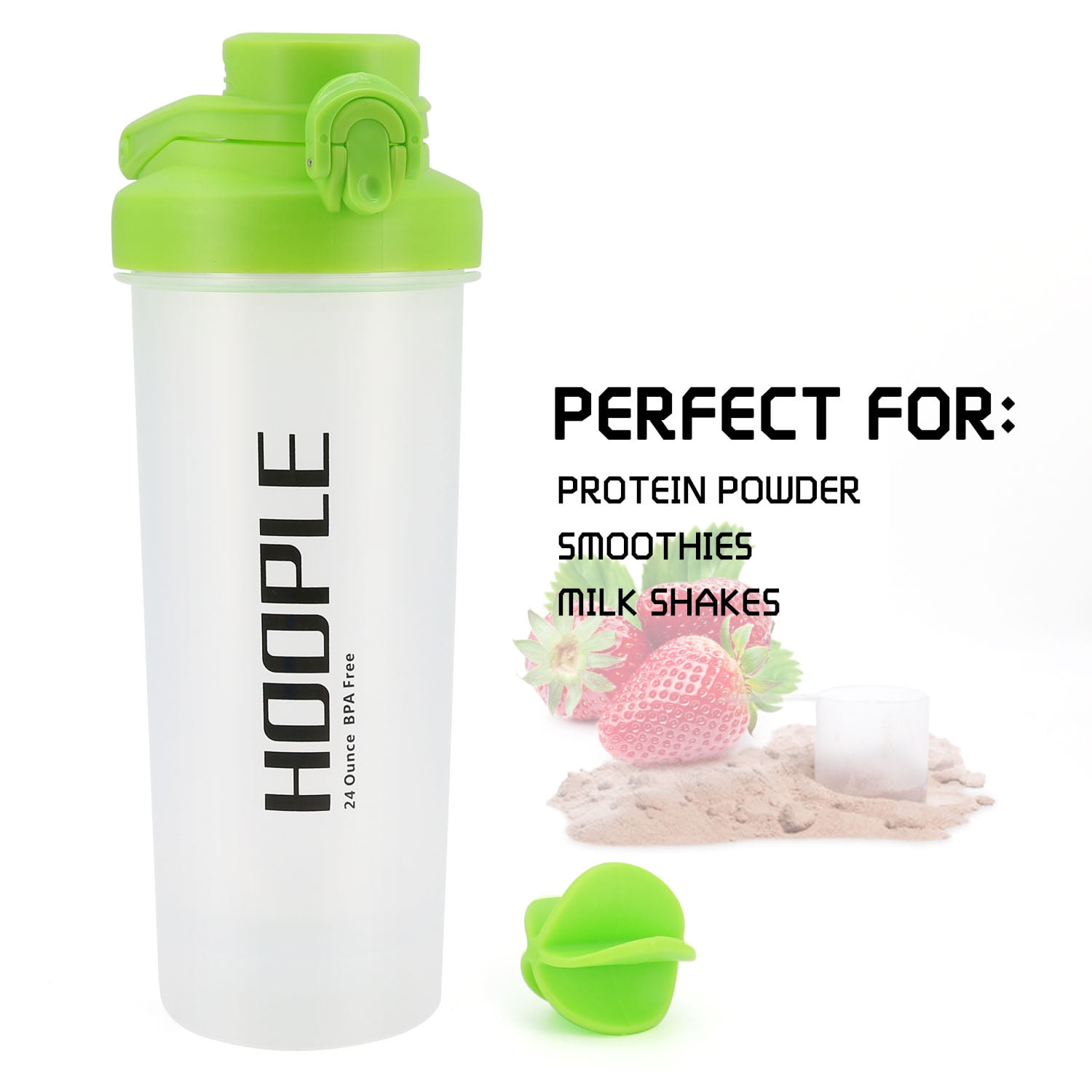 Auto-Flip Shaker Bottle 4 Pack for Protein Mixes Cups Powder Blender Smoothie Shakes BPA Free Small Shake with Powerful Mixing Ball - 24 Ounce (4