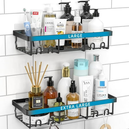 Moforoco Large Shower Caddy Shelf Organizer Rack, Self Adhesive Black Bathroom Shelves Basket, Home Farmhouse Wall Inside Organization and Storage Decor Rv Accessories