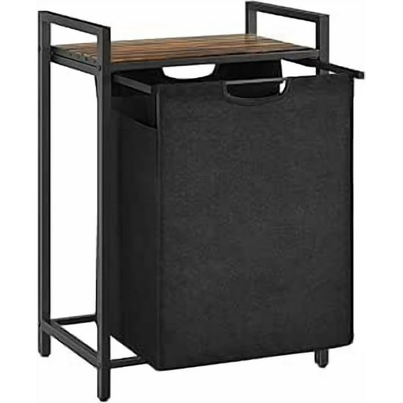 SONGMICS HOME Cesto para Ropa Sucia, Cesta Colada, Bolsa Colada de Tela Oxford Extraíble y Desmontable, 65 L, 50 x 33 x 72 cm, Estante, Marco Metálico, Marrón Rústico y Negro