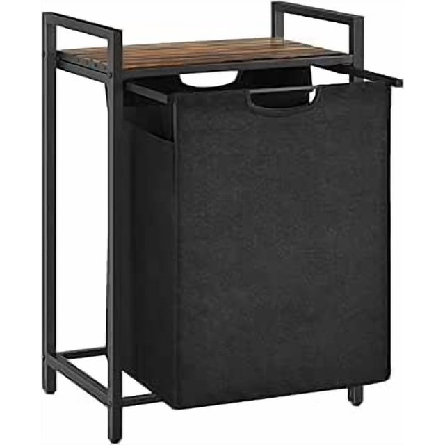 SONGMICS HOME Cesto para Ropa Sucia, Cesta Colada, Bolsa Colada de Tela Oxford Extraíble y Desmontable, 65 L, 50 x 33 x 72 cm, Estante, Marco Metálico, Marrón Rústico y Negro