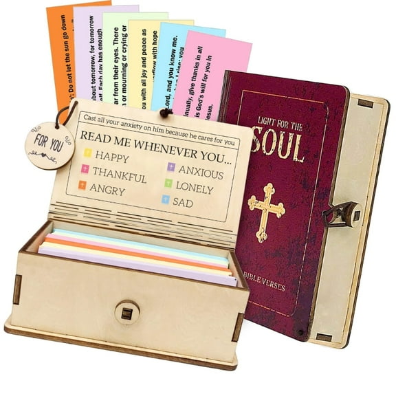 Handcrafted Wooden Note Card Holder Desk Tray Handmade Bible Verse Cards Box