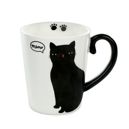 Cute Cat Mug for Coffee or Tea: Ceramic Cup for Cat Lovers with Black and White Kitty and Tail Shaped Handle - Unique 11 Oz Accessories Mugs Make Best Presents for Pet Mom or Dad, Coworker and (Best Presents For New Dads)