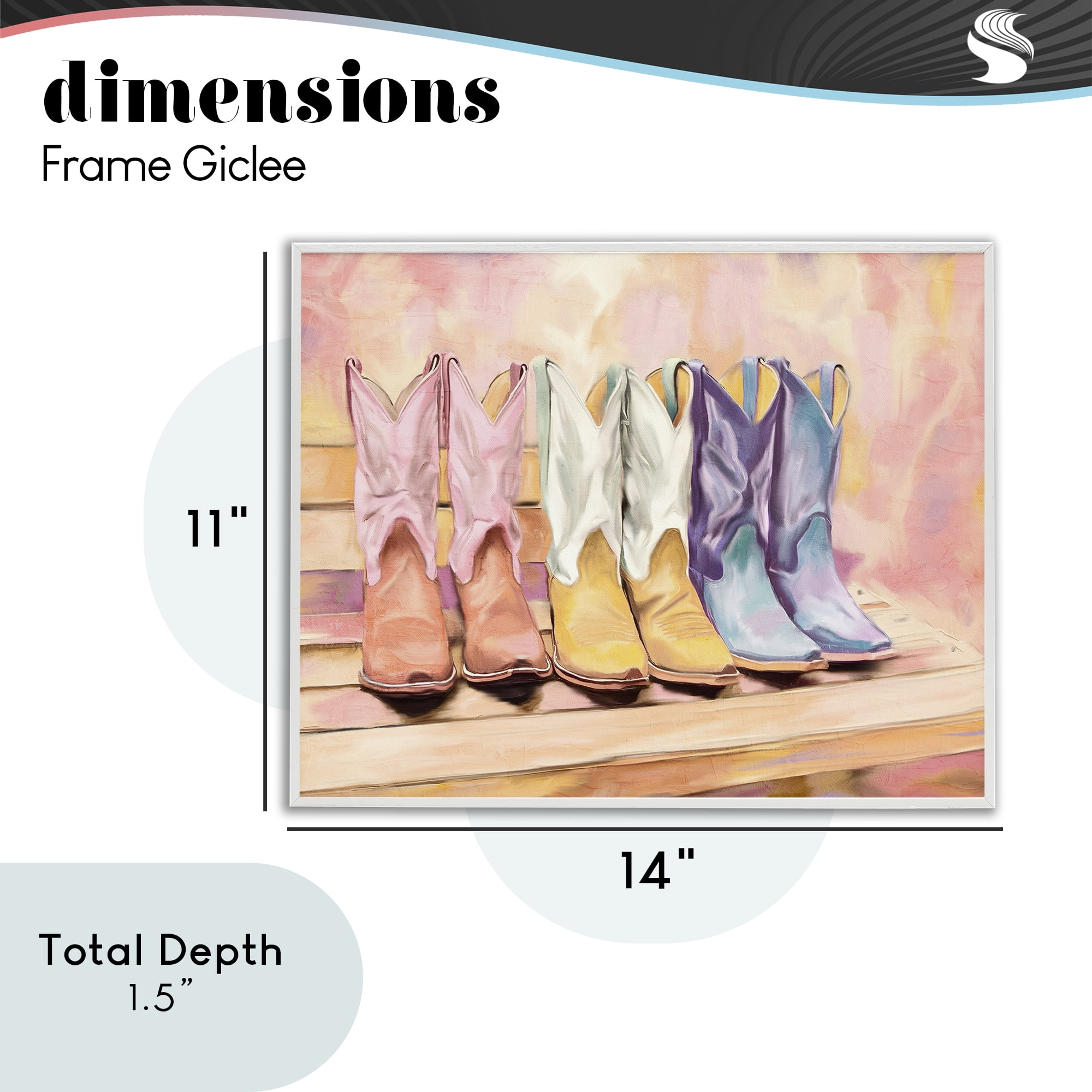 Painted Boots Trio White Framed Giclee Art, design by Kim Allen
