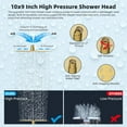 thumbnail image 6 of All Metal 10'' Rainfall Shower Head, Shower Head Combo, High Pressure Handheld Shower Wand, 4 Sprays, 16'' Adjustable Arc-shaped Extension Arm, 71'' Hose, Showerhead Holder, Brushed Gold, 6 of 17