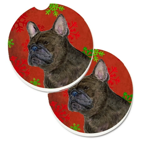 

Carolines Treasures SS4726CARC French Bulldog Red and Green Snowflakes Holiday Christmas Set of 2 Cup Holder Car