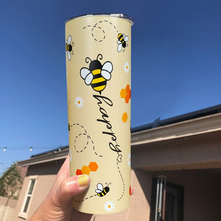 Bee Happy,wine Glass, Cocktail Glass, Iced Coffee Glass, Modern Glass,  Funny Tumbler, Wine Glass, Insulated Tumbler, Birthday Gift 