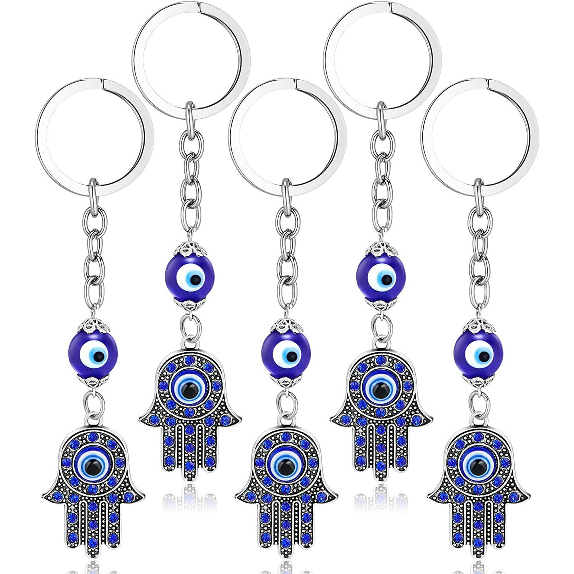 5 Pieces Hamsa Hand Keychain Evil Eye Silver Keychain Fatima Protection Charms Blue Good Luck Key Holder for Attaching to Keys and Bags Walmart