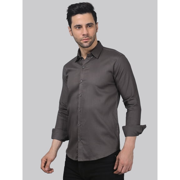 Sporty-luxe TryBuy Premium Grey Cotton Casual Shirt for Men