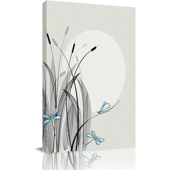 Abstract Canvas Wall Art for Bedroom Bathroom Dragonfly Silhouette Picture Print Painting,Framed Artwork for Living Room,Office 12" Wx18 L