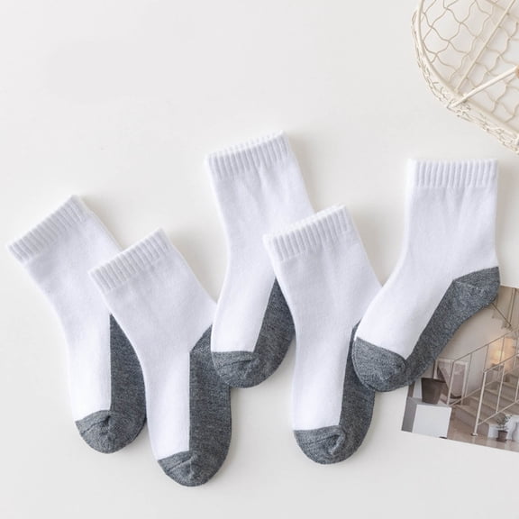 5 Pairs Kids Crew Ankle Socks Boys Girls School Uniform Basic Soft Sport Casual Breathable Stretch Tube Socks Boys Socks Low Cut Gray 6Y