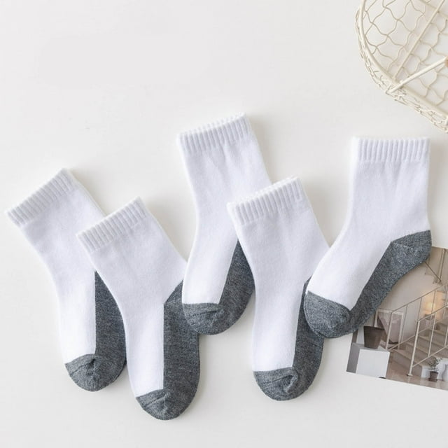 Ohufall Children's5PC Boys And Student Solid Color Mid LengthTube Socks Sports Socks Sweat Absorbing And Odor Proof Socks