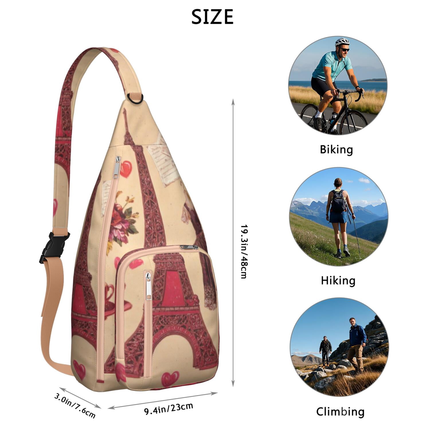 Paris Sling Bag Crossbody Backpack,Crossbody Sling Bag Adjustable Casual Shoulder Backpack for Travel Outdoor Activities