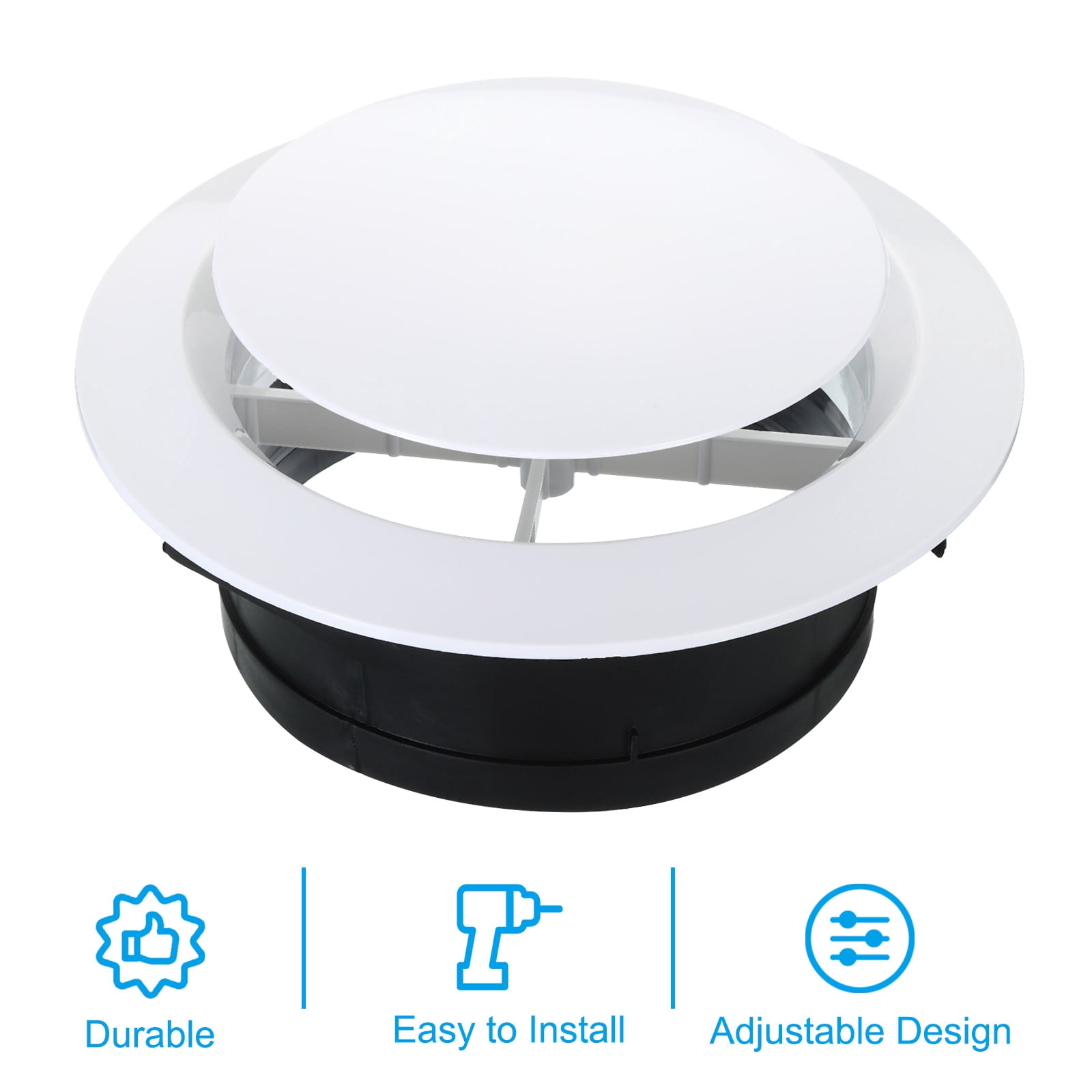 Uxcell 8 Inch Round Air Vent, Adjustable Ceiling Diffuser Grill Cover ABS Louver Soffit Vent White