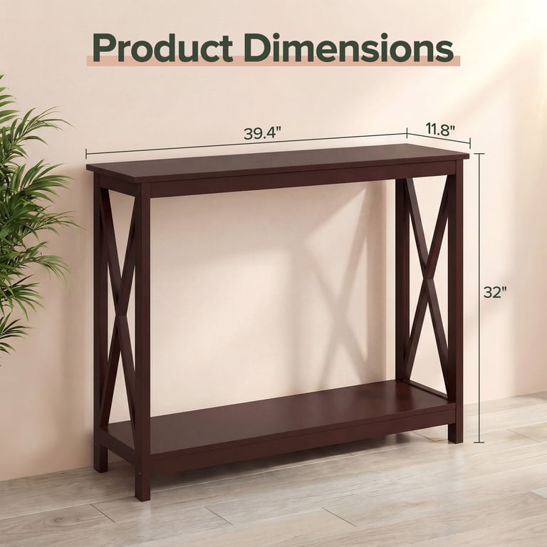 ZENY 39.4" 2-Tier Console Table, Brown Wood X-Frame photo 3