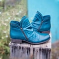 thumbnail image 2 of Oyedens Combat Cowboy Boots for Women Blue Vintage Roman Slouch Zipper Wide Calf Ankle Booties, 2 of 3