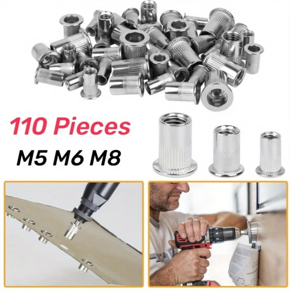 110 Pieces Rivet Nuts Stainless Steel Blind Rivet Nuts Rivet Nut M5 M6 M8 Rivet Nut Set for Industry, Manufacturing, Furniture