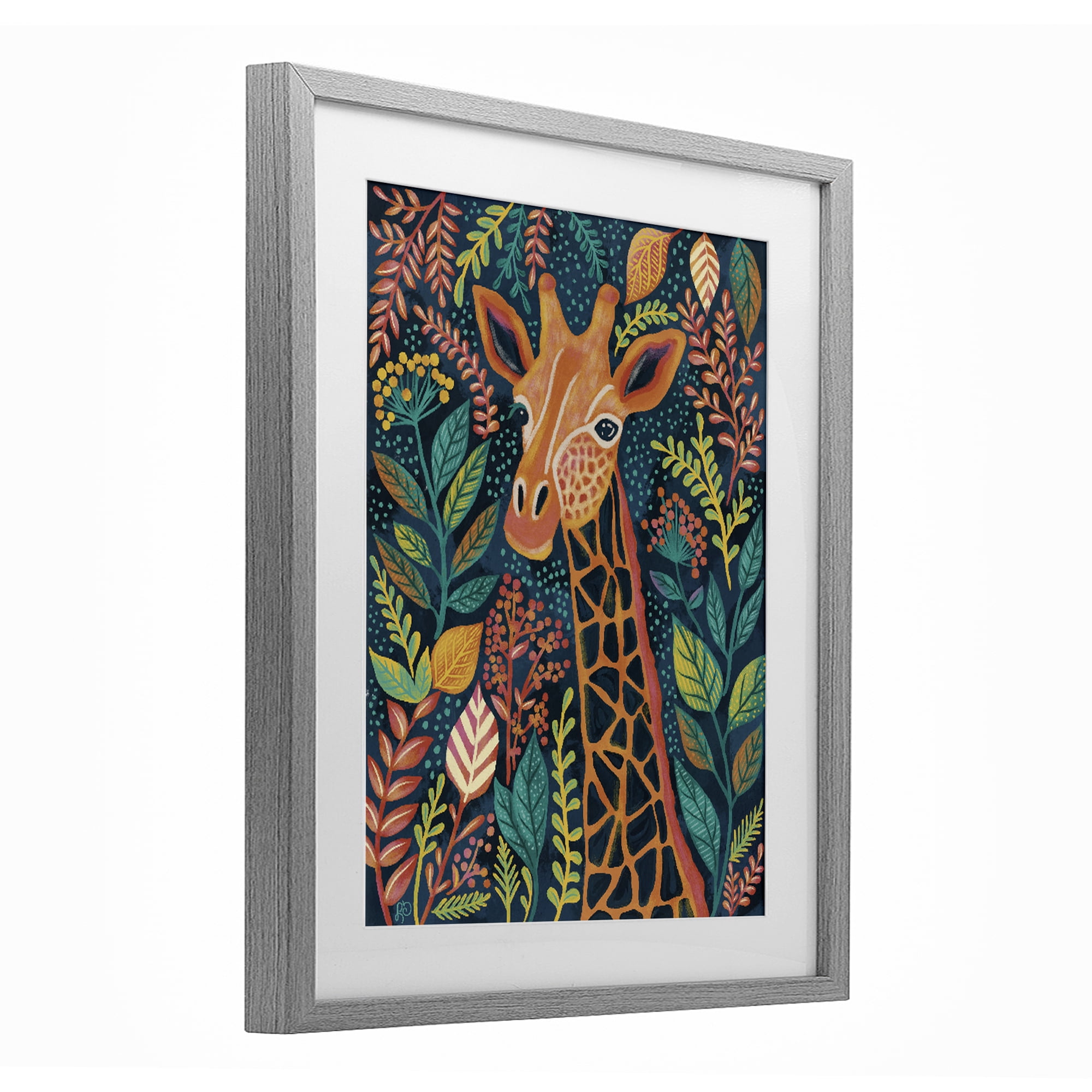 Stupell Industries Exotic Leaf Pattern Giraffe Gray Framed Print Under Glass, design by Lisa R Dumm