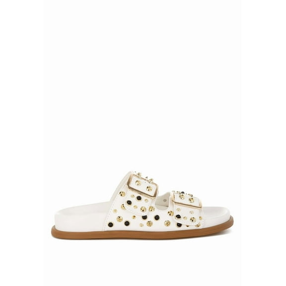 London Rag Jayata Metallic Stud Embellished Womens Sliders