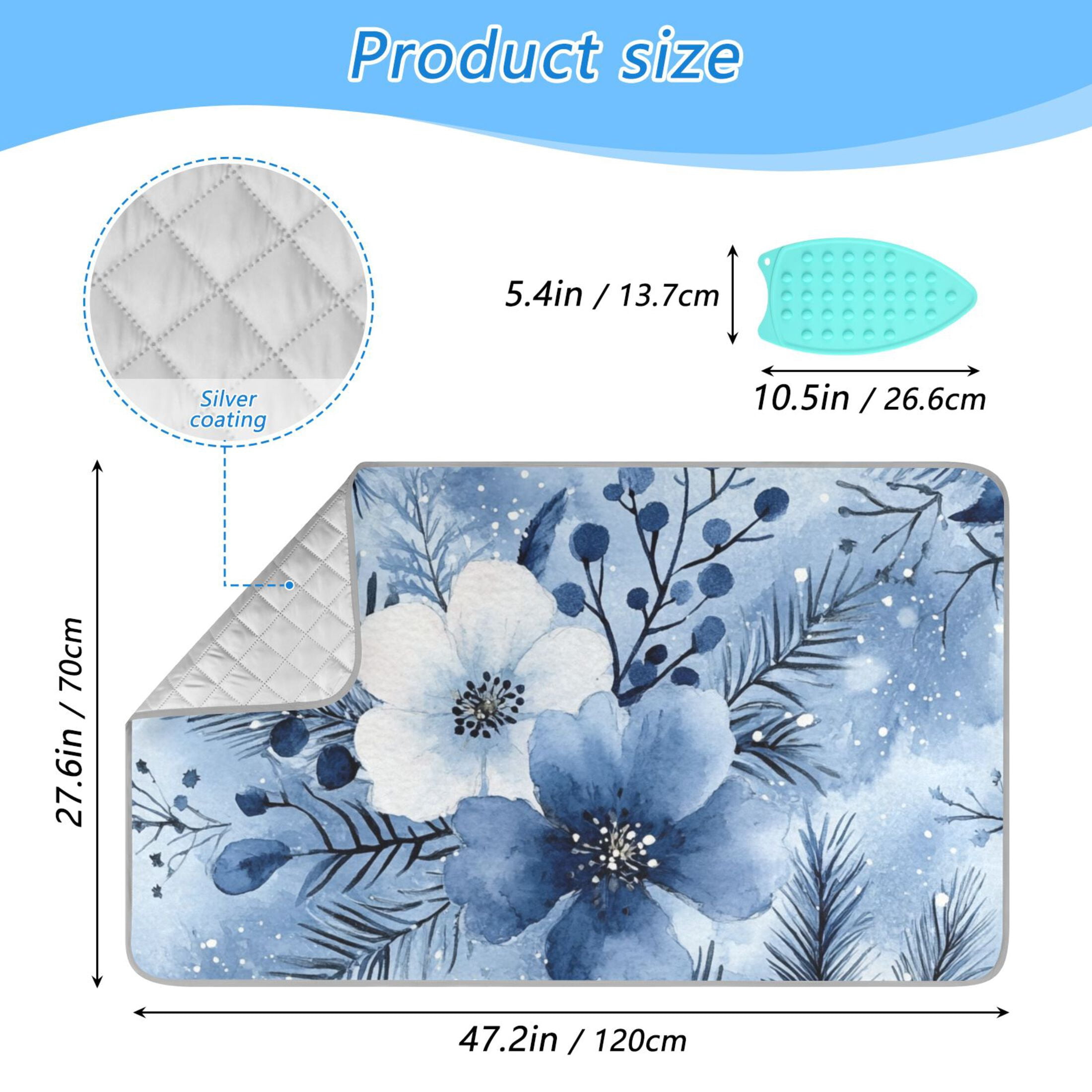 Blue and White Flowers Ironing Board Covers Heat Resistant Ironing Pad Mat Portable for Travel Washer Dryer Table