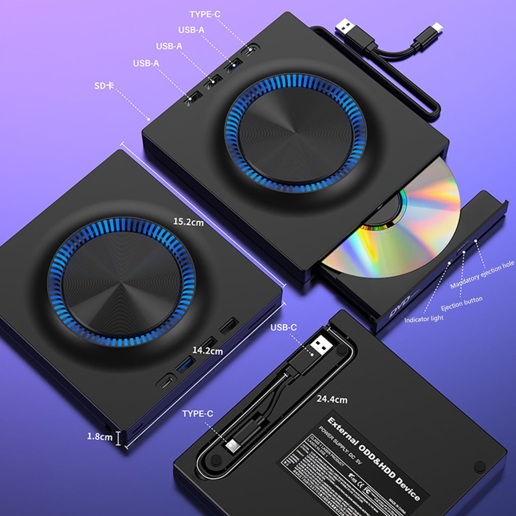 MultiFunctional External Dvds Drive Featuring USB3.0 Type C Port Builts In Cable