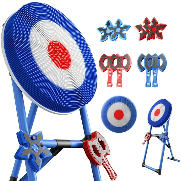 Family Axe Throwing Game with 4 Axes & 4 Darts for Kids & Adults,Axe Throwing Game for Backyard, Indoor &Outdoor,Yard Games,Carnival Games（Blue）