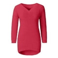thumbnail image 4 of ManxiVoo V Neck Long Sleeve Pullover for Women Loose Fit Soft Fuzzy Sweater Casual Comfortable Knit Top Cozy Everyday Jumper M Size Red, 4 of 7