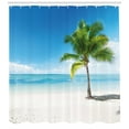 thumbnail image 3 of Ambesonne Landscape Shower Curtain, Sea Ocean Palm Trees, 69"Wx84"L, Sky Blue Green and White, 3 of 3