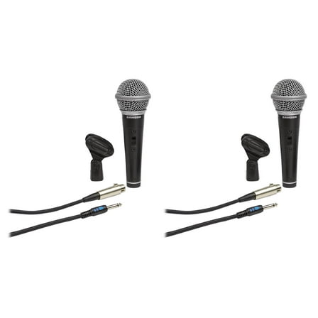 (2) Samson R21S Dynamic Handheld Microphones Mic Clips Cables 3.5mm adapters