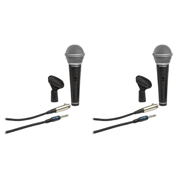(2) Samson R21S Dynamic Handheld Microphones Mic Clips Cables 3.5mm adapters