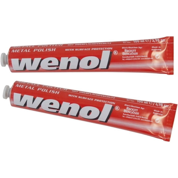 Pack of 2 Wenol Red Ultra Soft Auto Metal Polish - 100 ml / 3.98 fl oz Tube