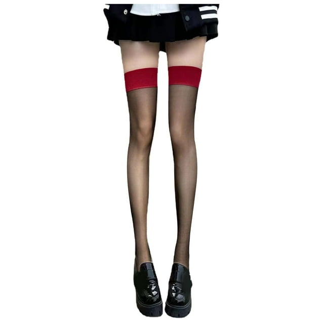 WEAIXIMIUNG Bas Rayés Verts et Blancs pour Femmes, Bas Patchwork Aguichant, Jambes Longues, Bas Longs