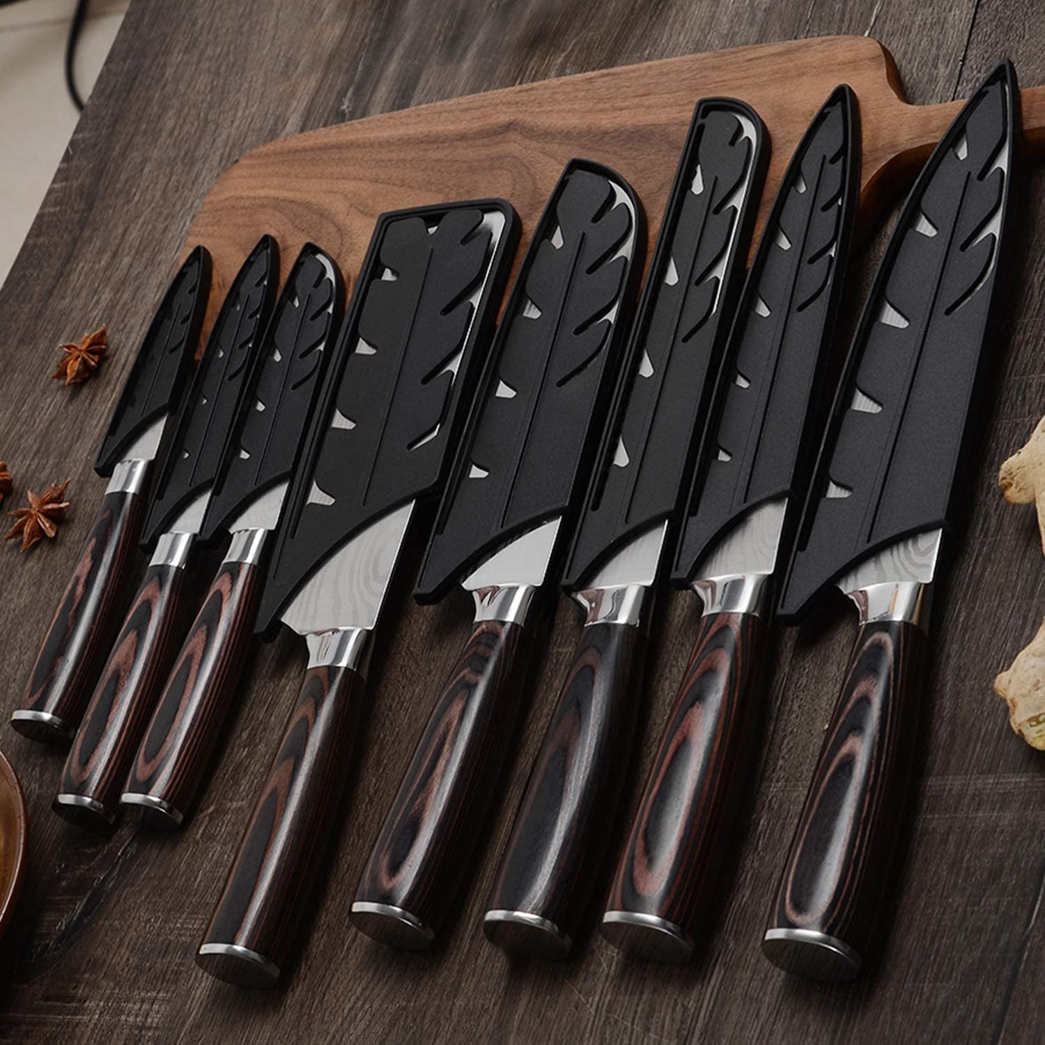 Complete 8-piece Kitchen Knife Set With Damascus Pattern Japanese Chef  Knife Set With Smooth Wooden Handles Ultra Sharp for Fast Cutting 