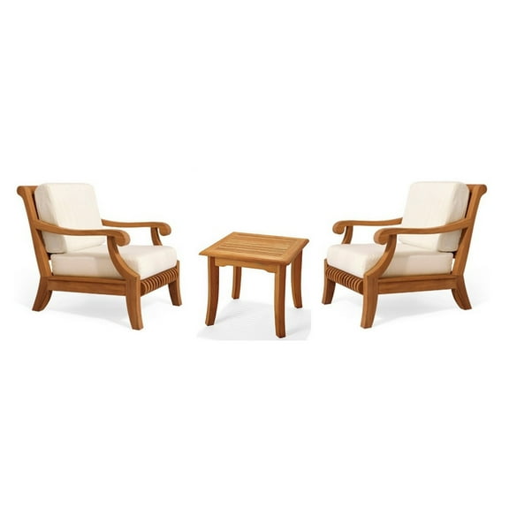 Giva 3 Pc Lounge Chair Set: 2 Lounge Chairs & Side Table With Cushions in Sunbrela Fabric #5404 Canvas Natural