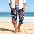 thumbnail image 3 of Men's Casual Hawaiian Print Drawstring Cropped Shorts - Tropical Summer Shorts for Beach Parties, Vacation, and Casual OutingsRoyal Blue3XL, 3 of 9