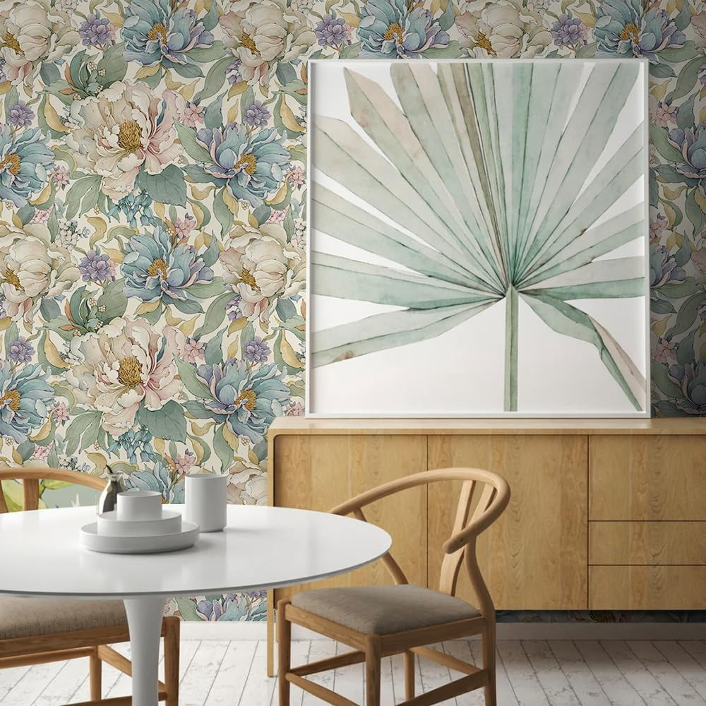 Dreamy Peonies Floral Vintage Roses Beige/Olive Peel and Stick Wallpaper Self Adhesive Removable Easy Peel Off Contact Paper Stick on Wall Paper for Bedroom/Renter