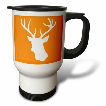 

3dRose White Stag Head Silhouette on Orange - country deer with antlers Travel Mug 14oz Stainless Steel