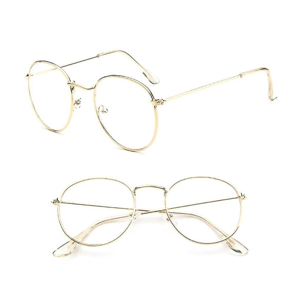 Gafas Vintage para hombre y mujer, anteojos con montura metálica, gafas redondas, lentes transparentes, ópticas